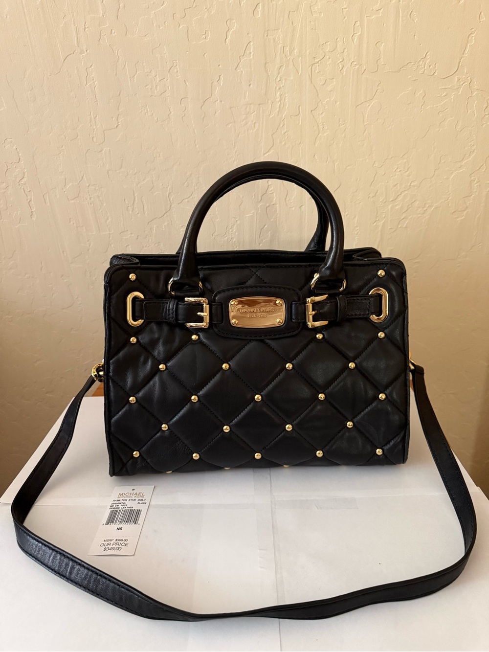 Michael Kors Hamilton Black Quilted Tote with Gold Hardware